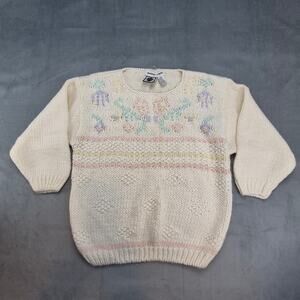 Paris Sport Club 90's Hand Knit Vintage Pastel Ramie Blend Grannycore Sweater M